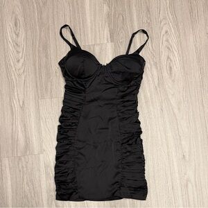 Oh Polly Black Ruched Bustier Mini Dress